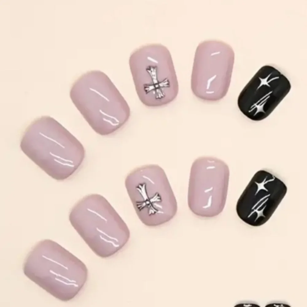 3D Cross Rhinestone Hearts Press On Nails